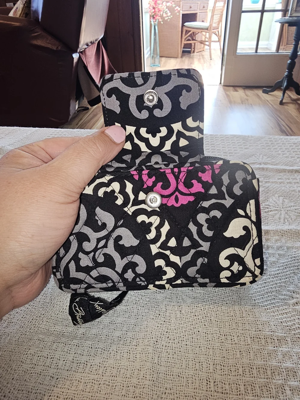Vera Bradley Black, White & Pink Quilted Wristlet - Picture 3 of 11